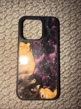 Carved: iPhone 16 Pro Purple Galaxy Wood Traveler Phone Case, Glow in the Dark